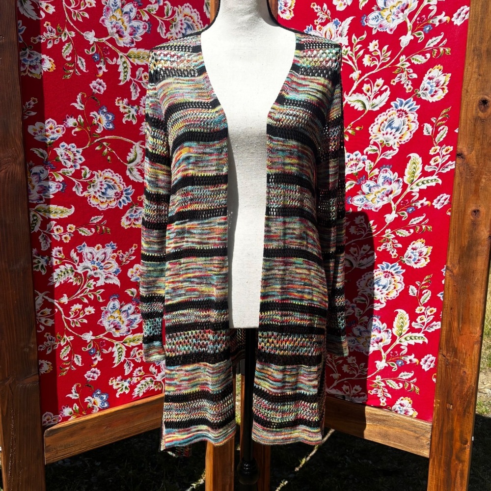 Early 2000's‎ Black Rainbow Knit Indie Grunge Duster Cardigan Women's Size M